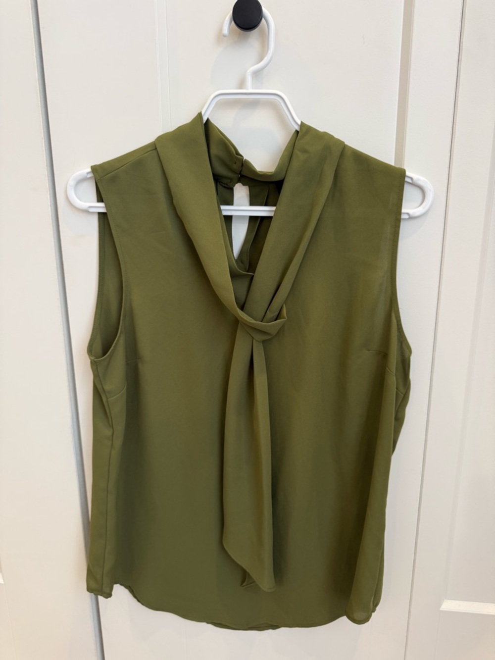 DKNY Olive Green Sleeveless Tie-Neck Blouse